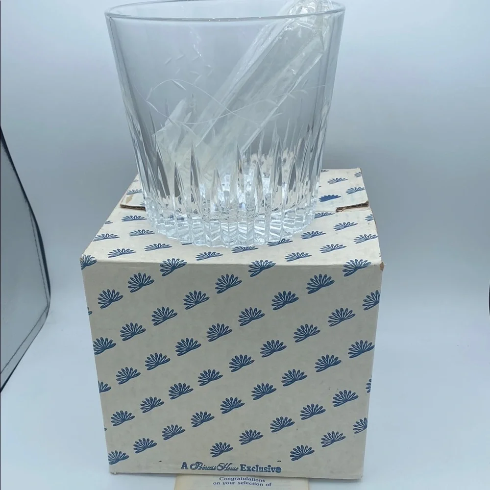 VTG Princess House Highlights 24% lead Crystal Ice bucket w/ tongs & box #863